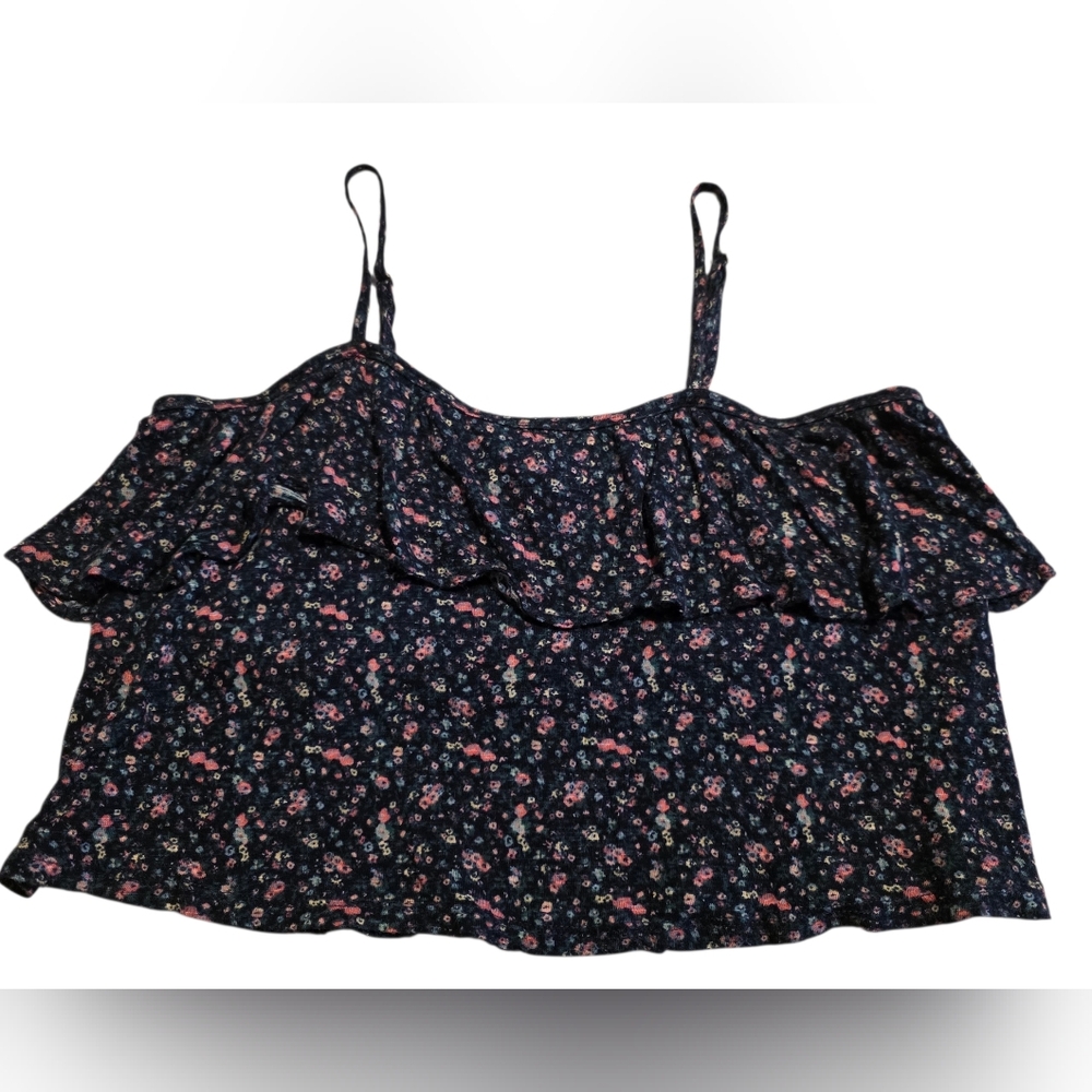 Forever 21 Cropped Ruffle Floral Print Tank Top Size S EUC